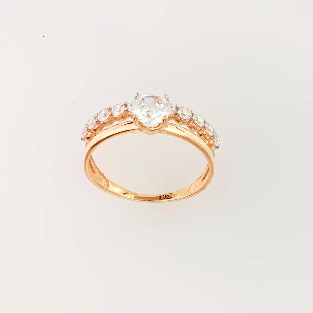 Кольцо с фианитом из красного золота 585 пробы