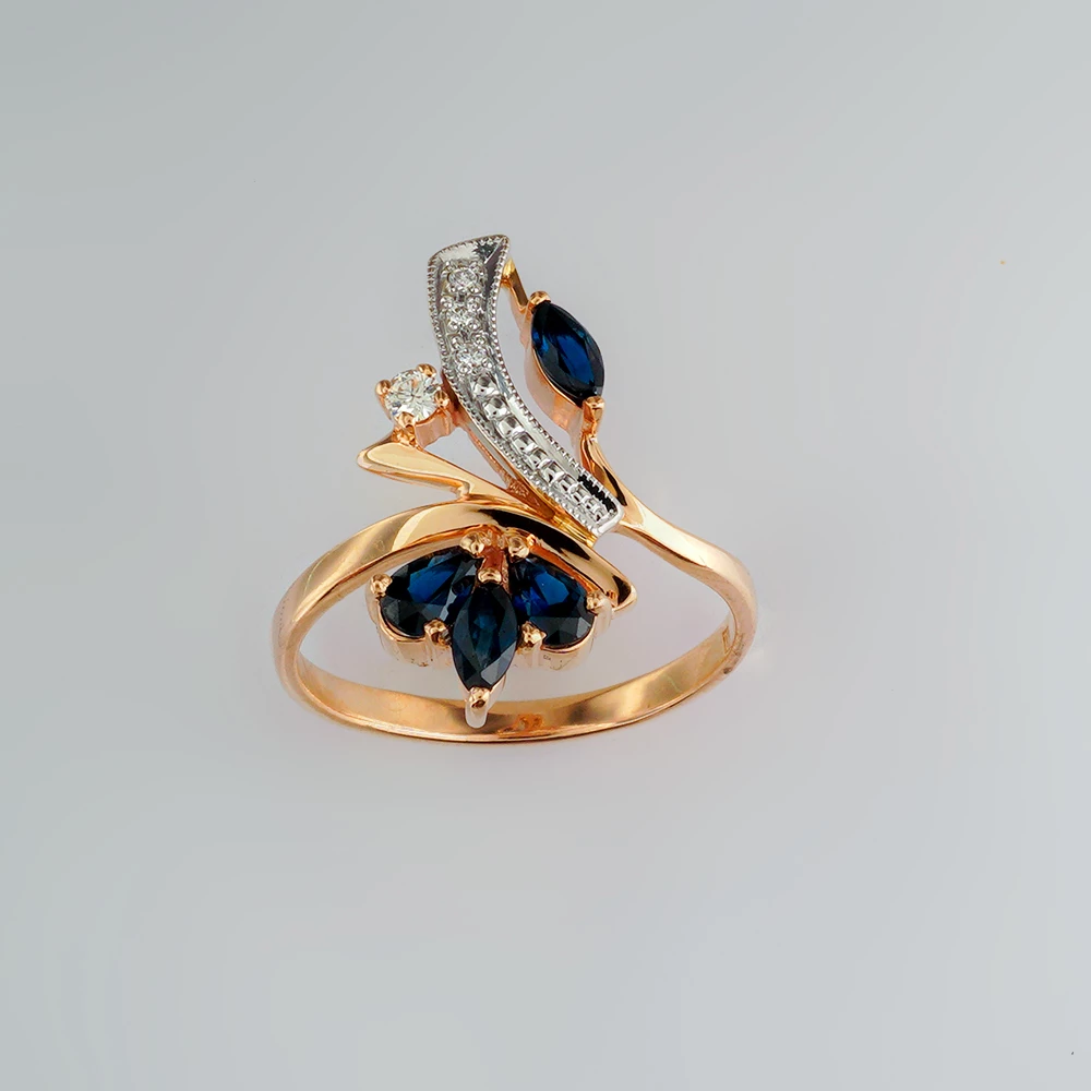 Кольцо с сапфиром из красного золота 585 пробы