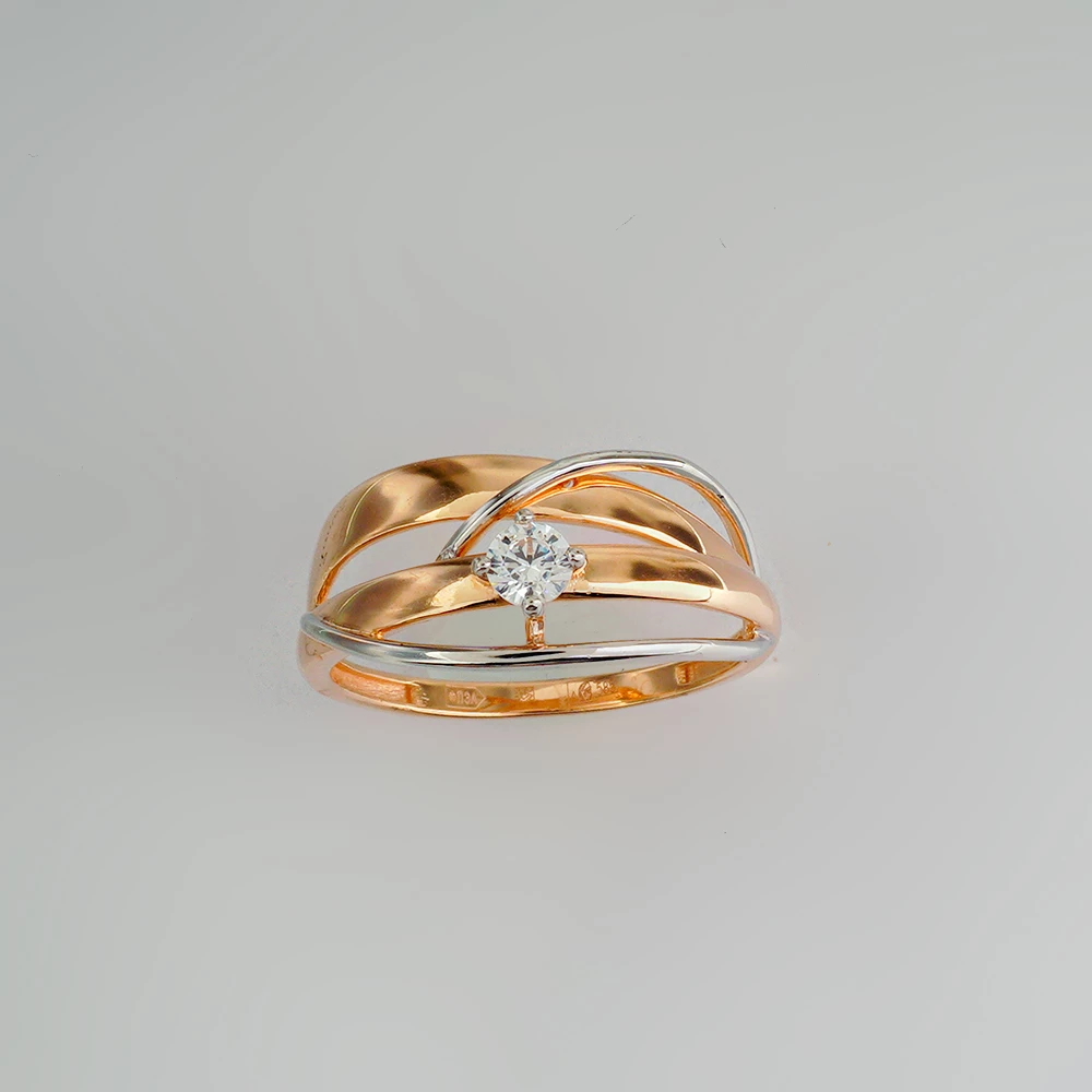 Кольцо с фианитом из красного золота 585 пробы