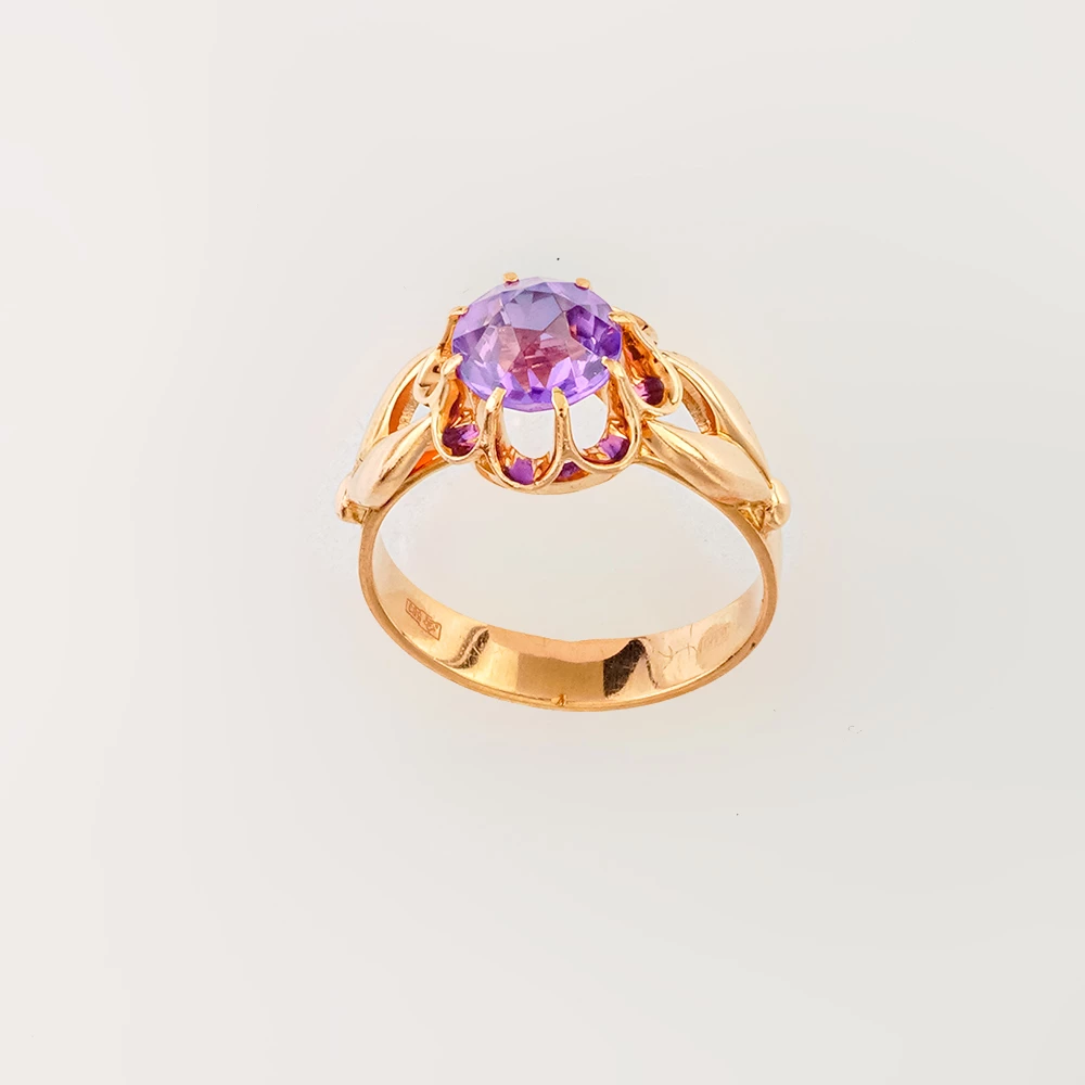 Кольцо с фианитом из красного золота 583 пробы