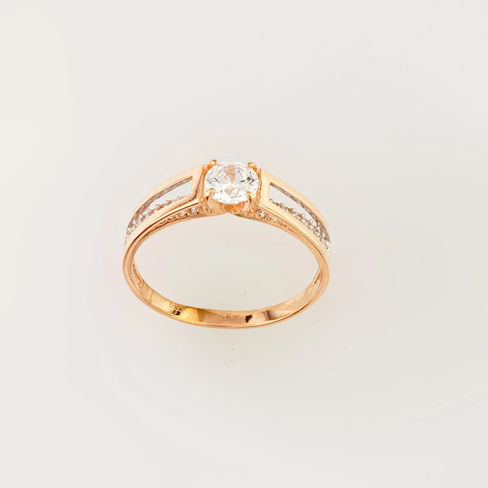 Кольцо с фианитом из красного золота 585 пробы