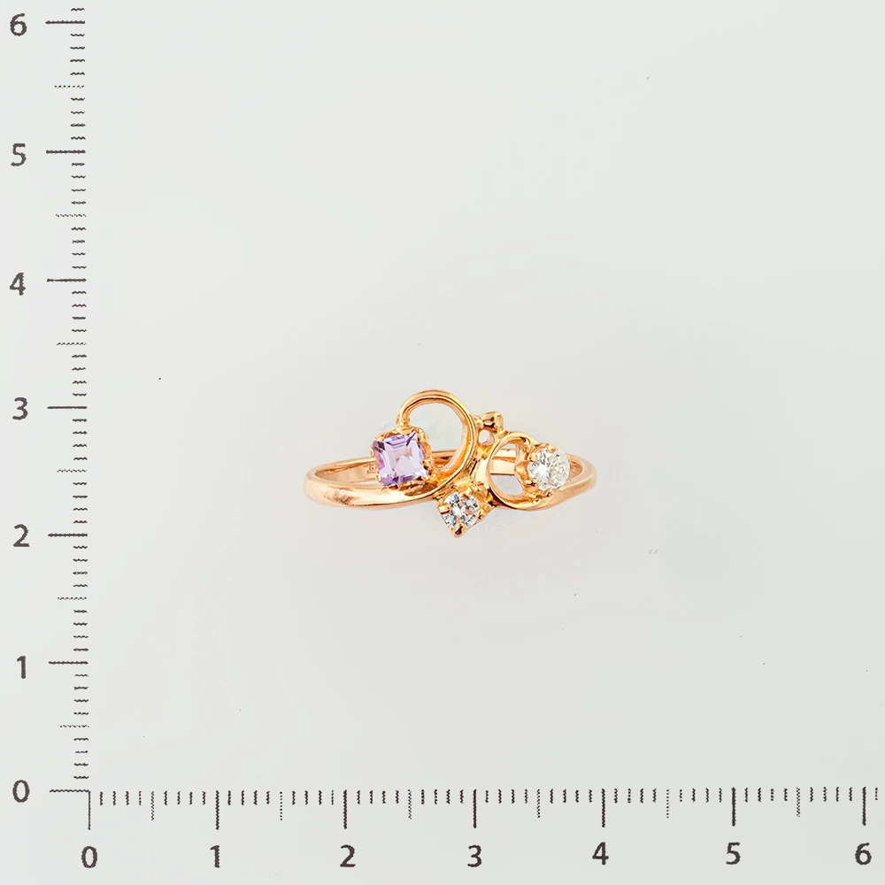 Кольцо с аметистом из красного золота 585 пробы