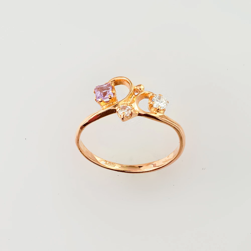 Кольцо с аметистом из красного золота 585 пробы