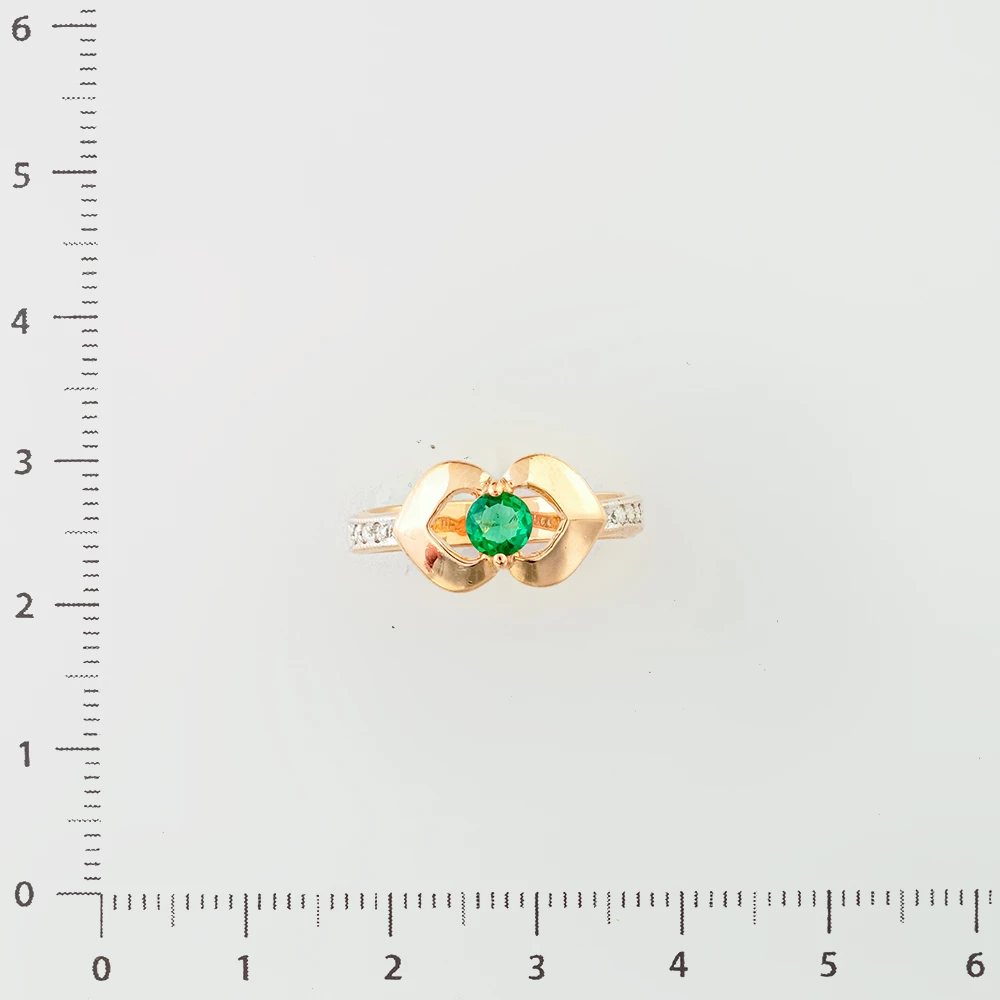Кольцо с изумрудом синтетическим из красного золота 585 пробы