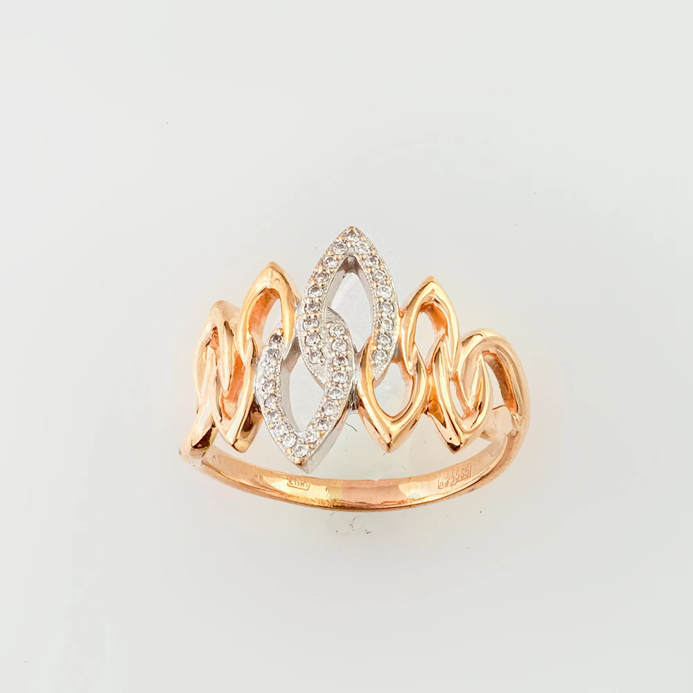 Кольцо с фианитом из красного золота 585 пробы