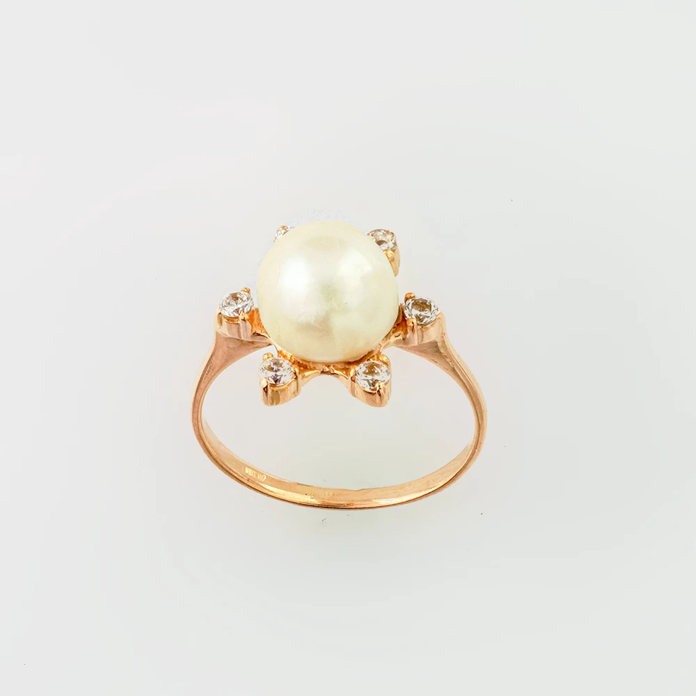 Кольцо с культивированным жемчугом из красного золота 585 пробы