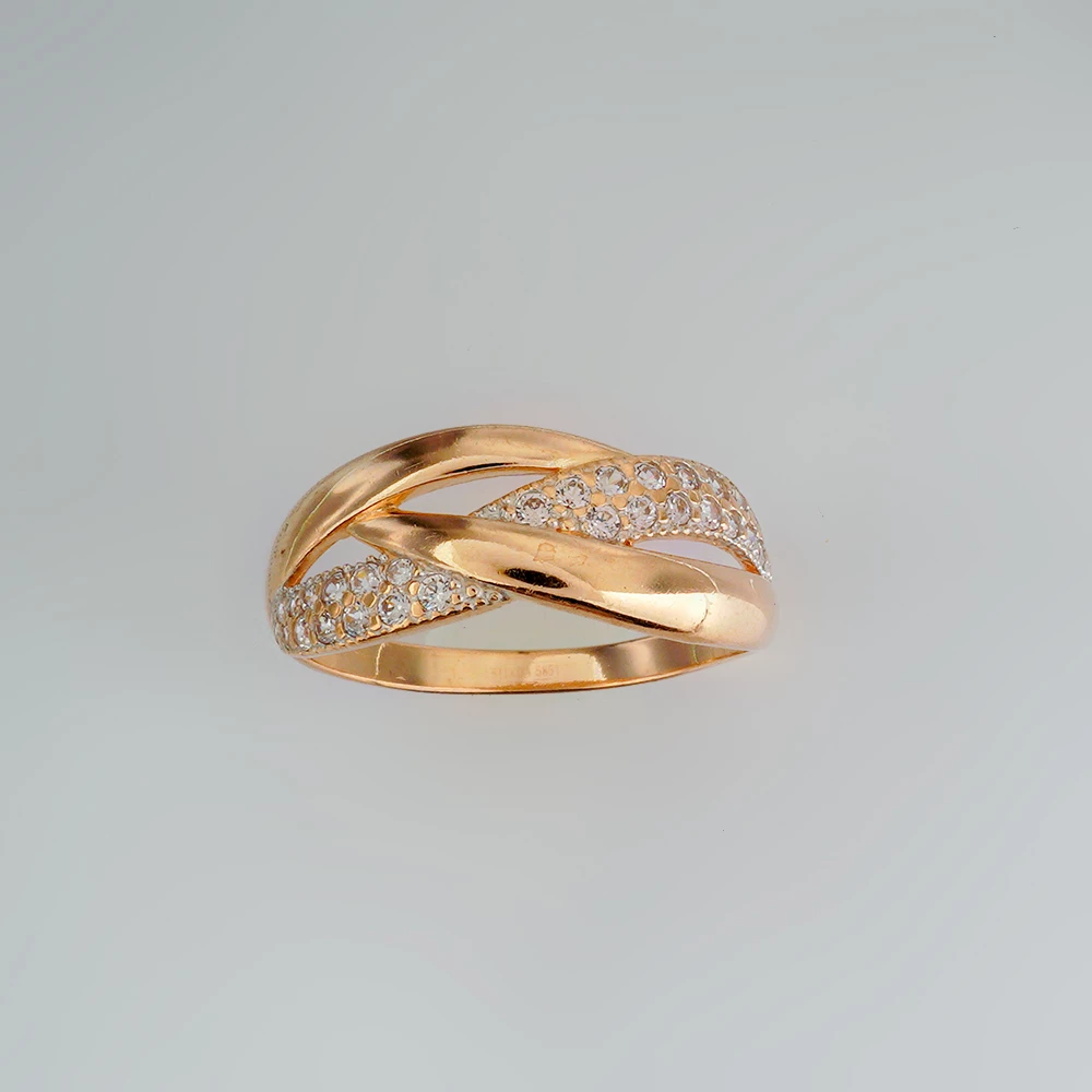 Кольцо с фианитом из красного золота 585 пробы