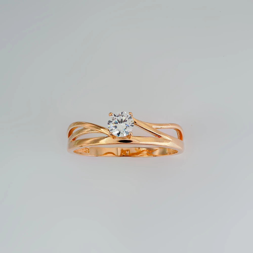 Кольцо с фианитом из красного золота 585 пробы