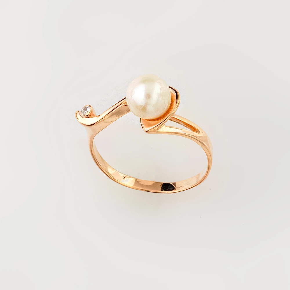 Кольцо с культивированным жемчугом из красного золота 585 пробы