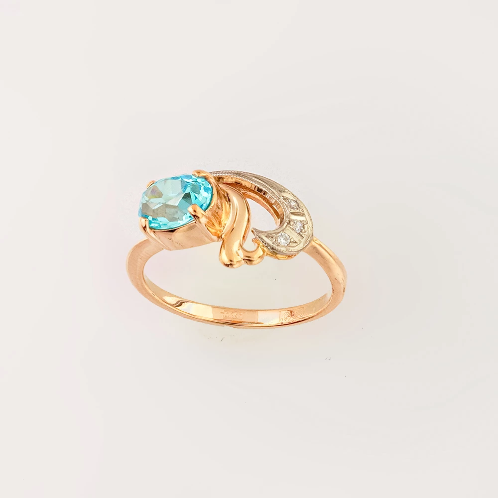 Кольцо с фианитом из красного золота 585 пробы