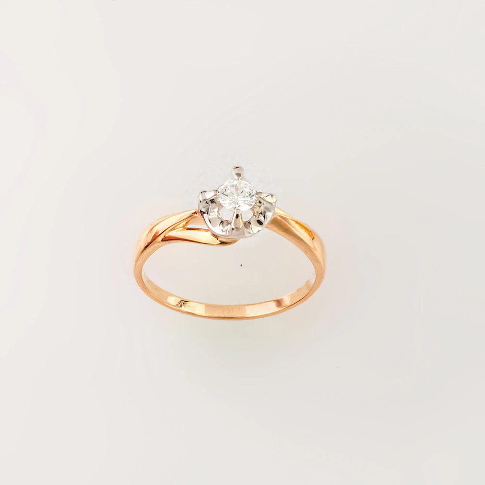 Кольцо с фианитом из красного золота 585 пробы