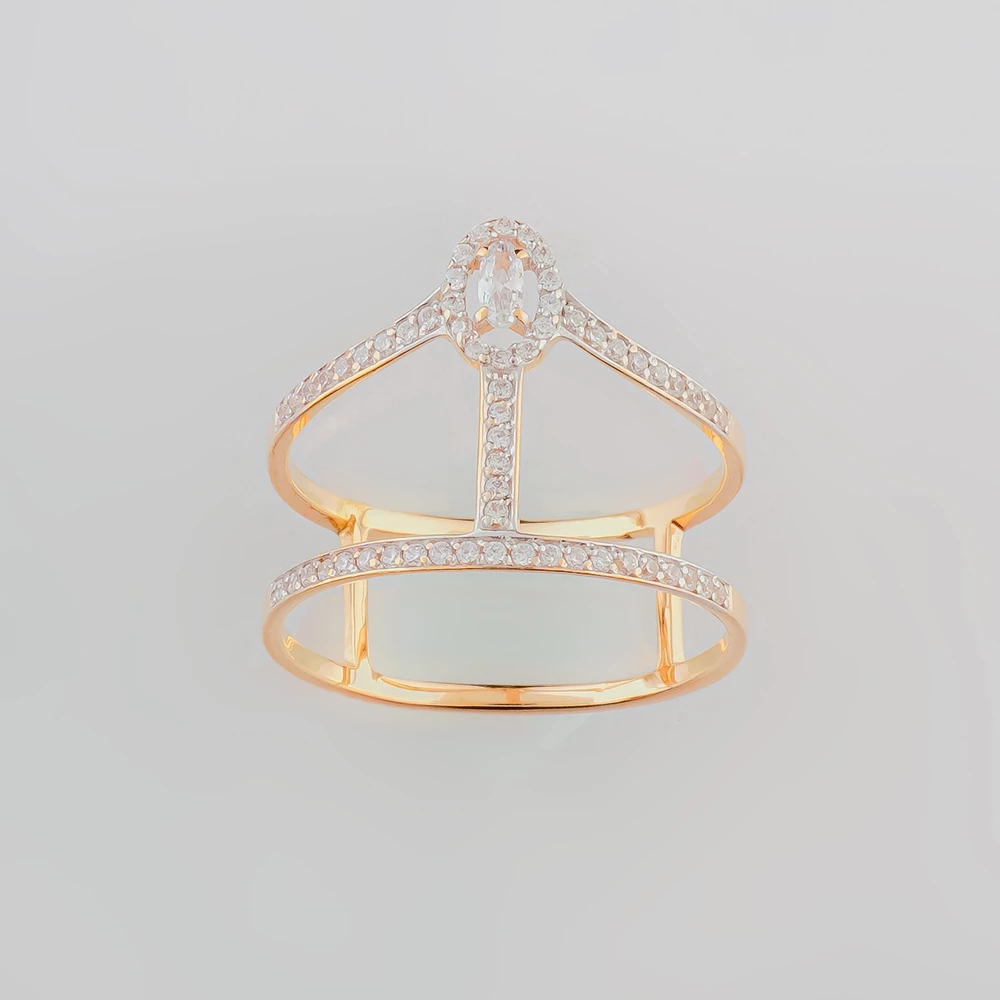 Кольцо с фианитом из красного золота 585 пробы