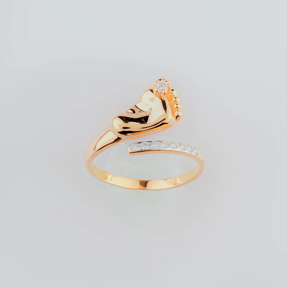 Кольцо с фианитом из красного золота 585 пробы