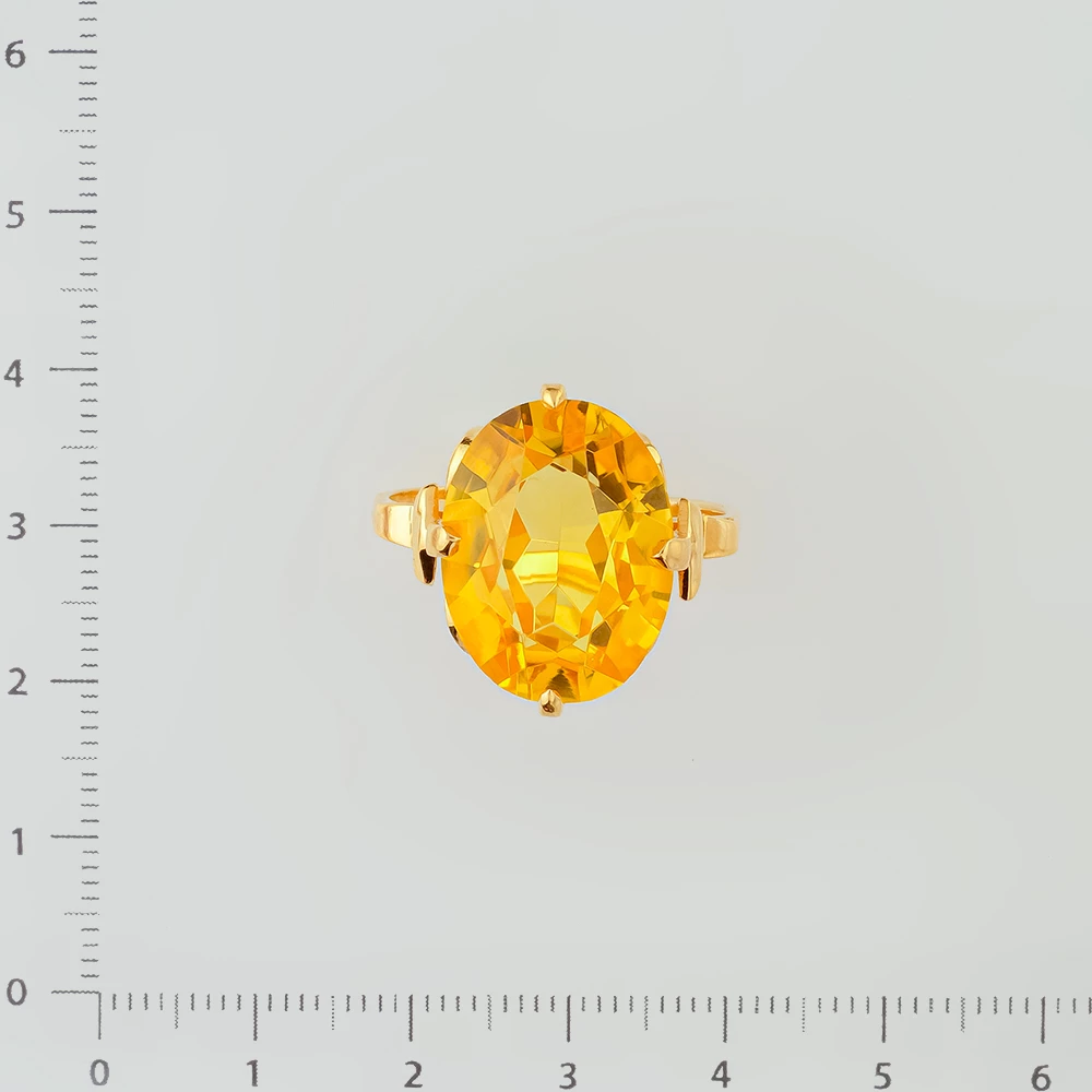 Кольцо с цитрином из желтого золота 750 пробы