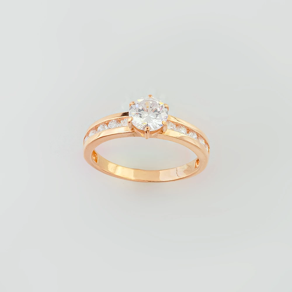 Кольцо с фианитом из красного золота 585 пробы