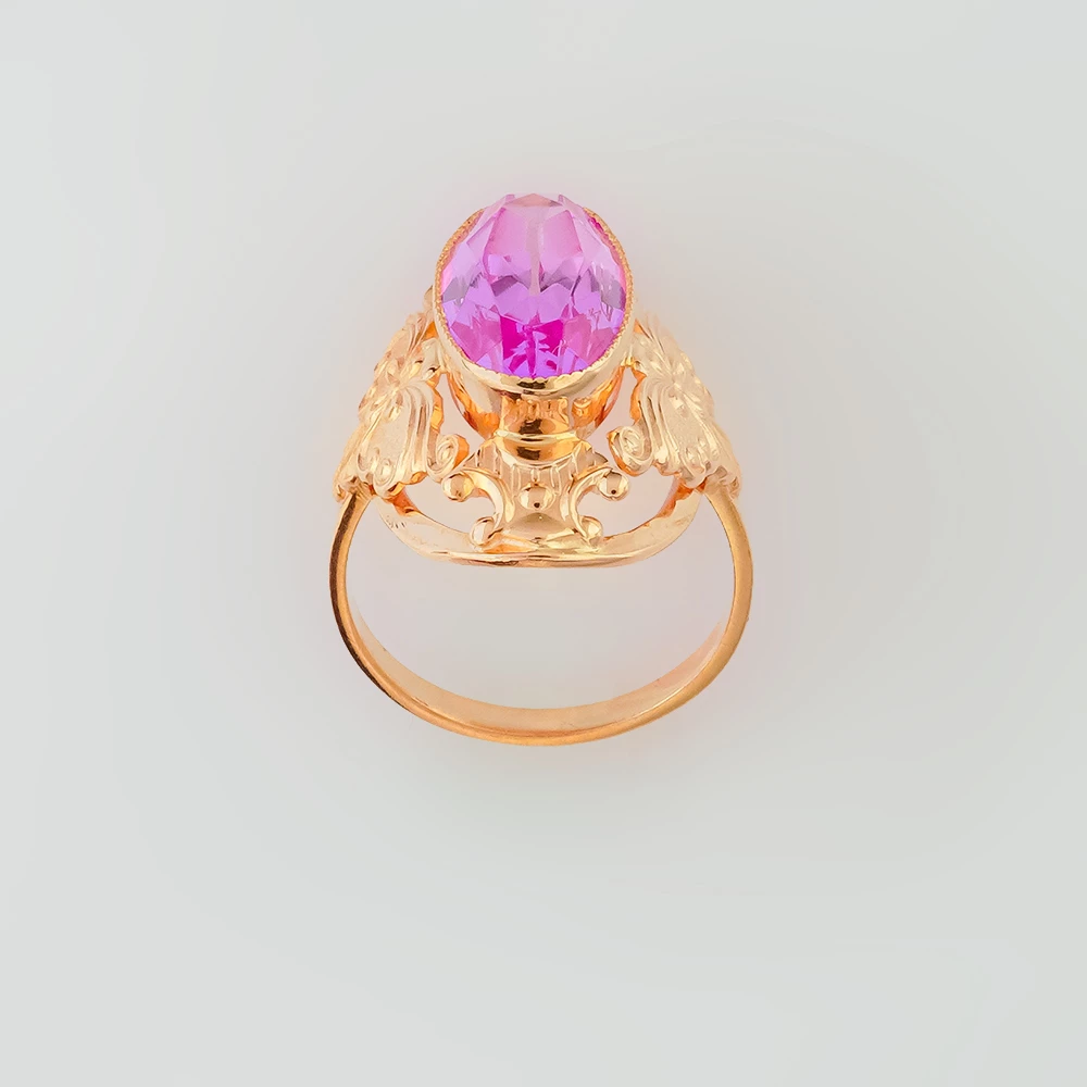 Кольцо с фианитом из красного золота 583 пробы