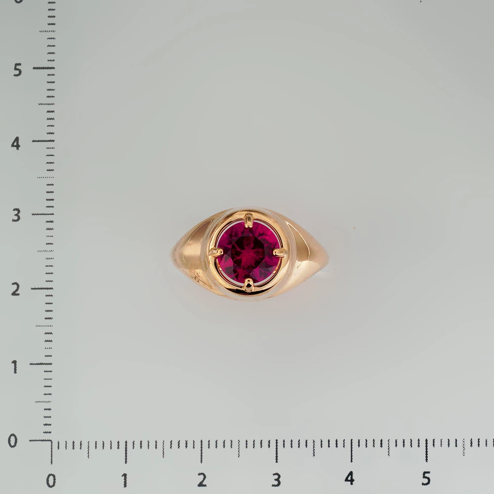 Кольцо с рубином синтетическим из красного золота 585 пробы