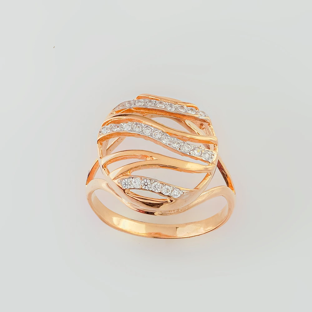 Кольцо с фианитом из красного золота 585 пробы