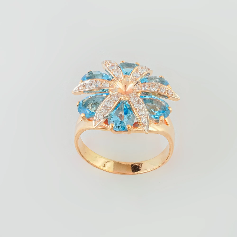 Кольцо с топазом из красного золота 585 пробы