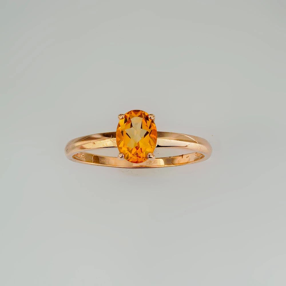 Кольцо с цитрином из красного золота 585 пробы