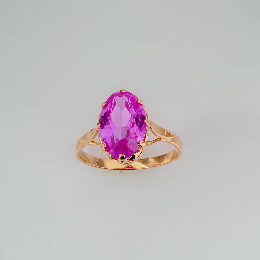 Кольцо с фианитом из красного золота 583 пробы