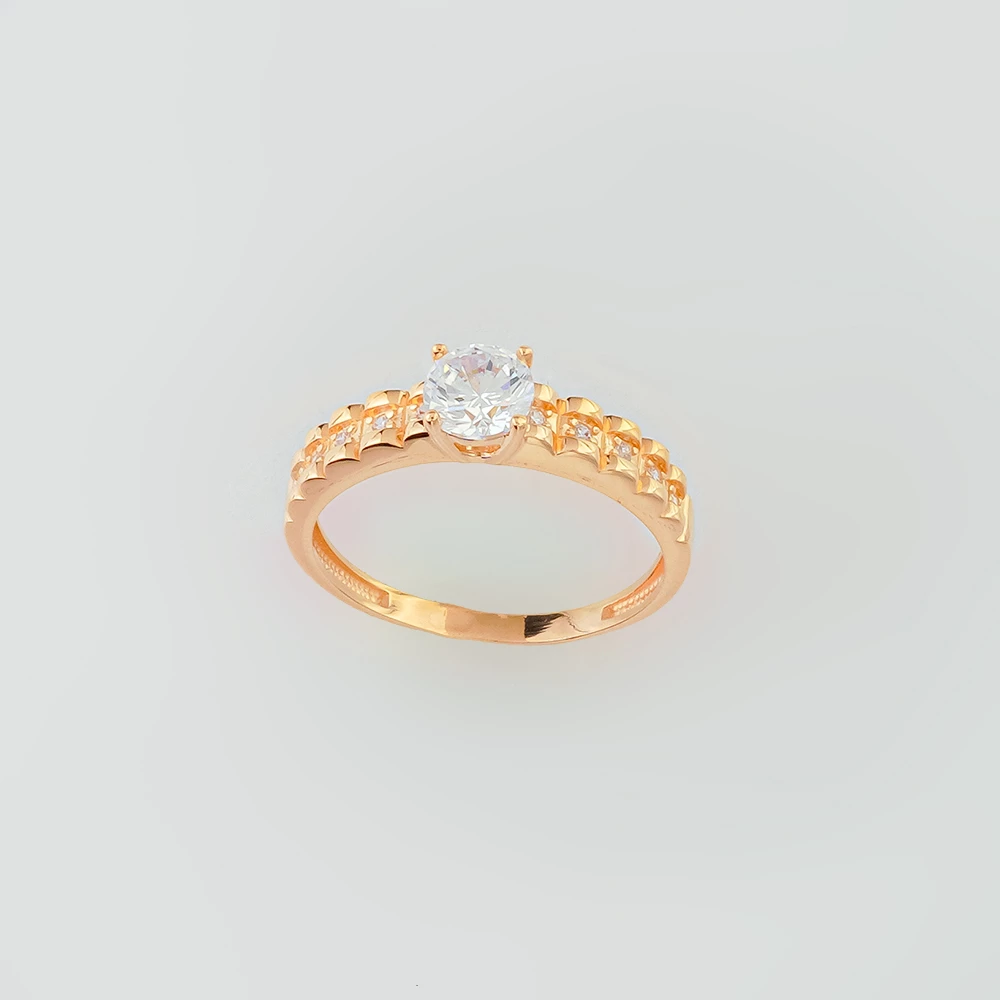 Кольцо с фианитом из красного золота 585 пробы