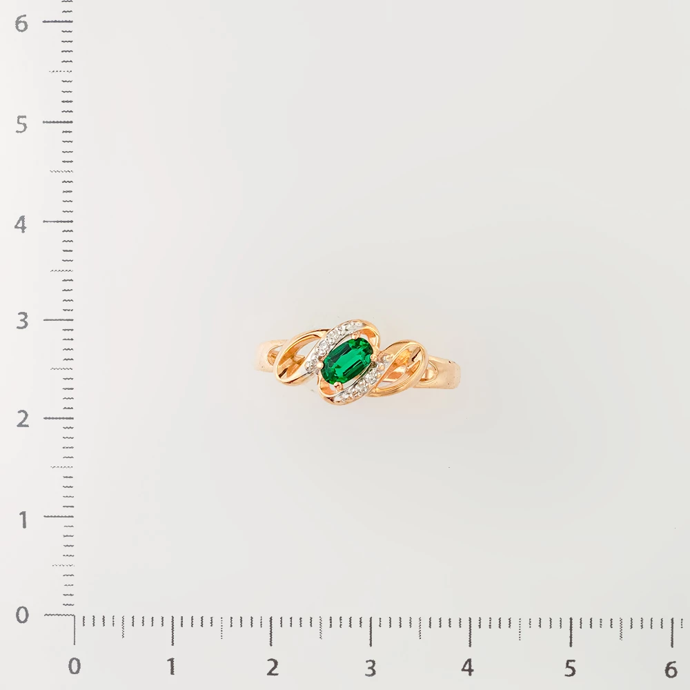 Кольцо с изумрудом синтетическим из красного золота 585 пробы