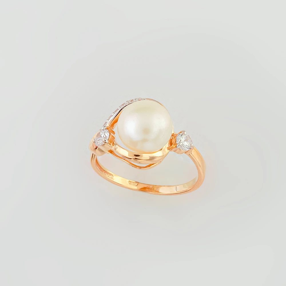 Кольцо с культивированным жемчугом из красного золота 585 пробы