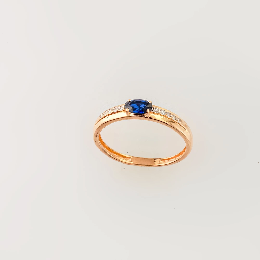 Кольцо с сапфиром синтетическим из красного золота 585 пробы
