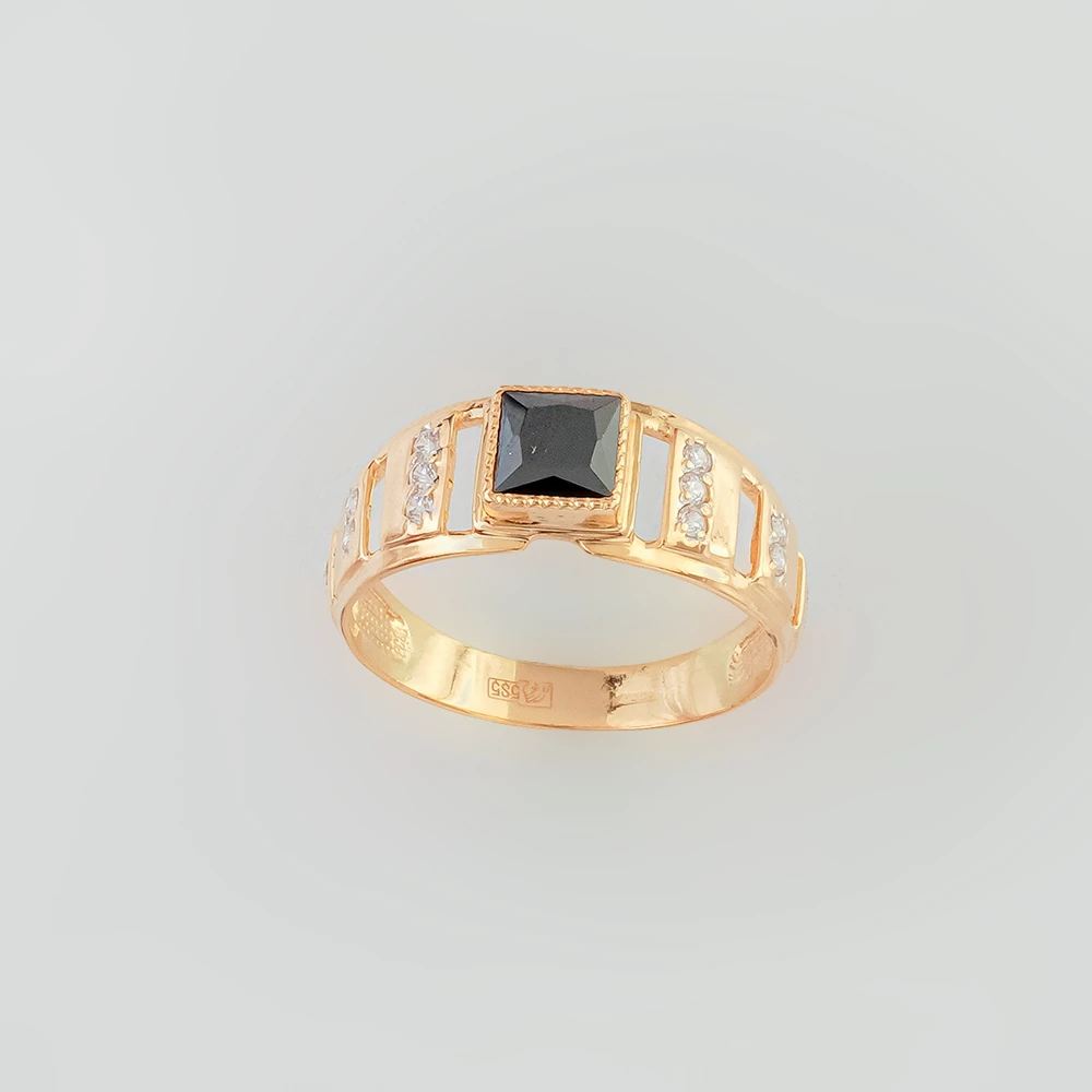 Кольцо с фианитом из красного золота 585 пробы