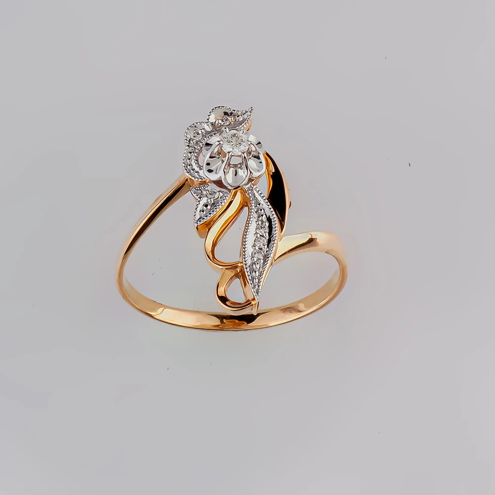 Кольцо с бриллиантом из красного золота 585 пробы