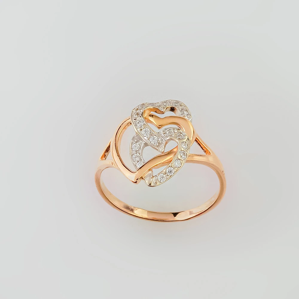 Кольцо с фианитом из красного золота 585 пробы