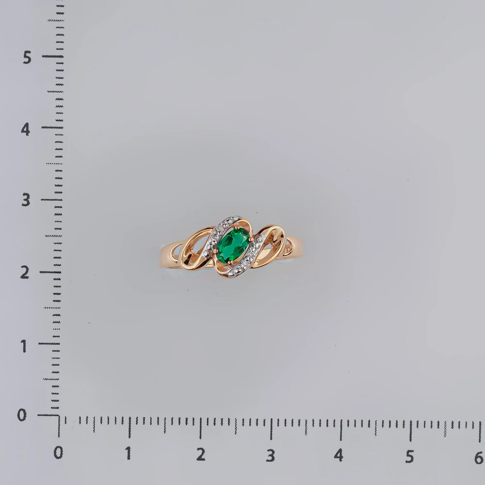 Кольцо с изумрудом синтетическим из красного золота 585 пробы