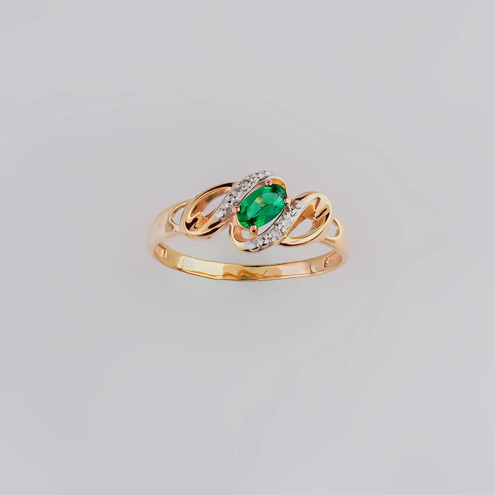 Кольцо с изумрудом синтетическим из красного золота 585 пробы