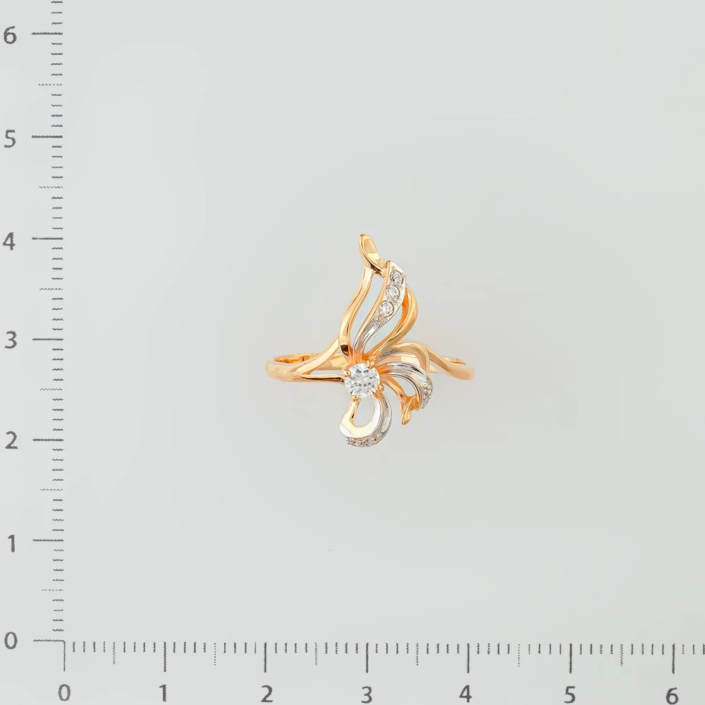 Кольцо с фианитом из красного золота 585 пробы