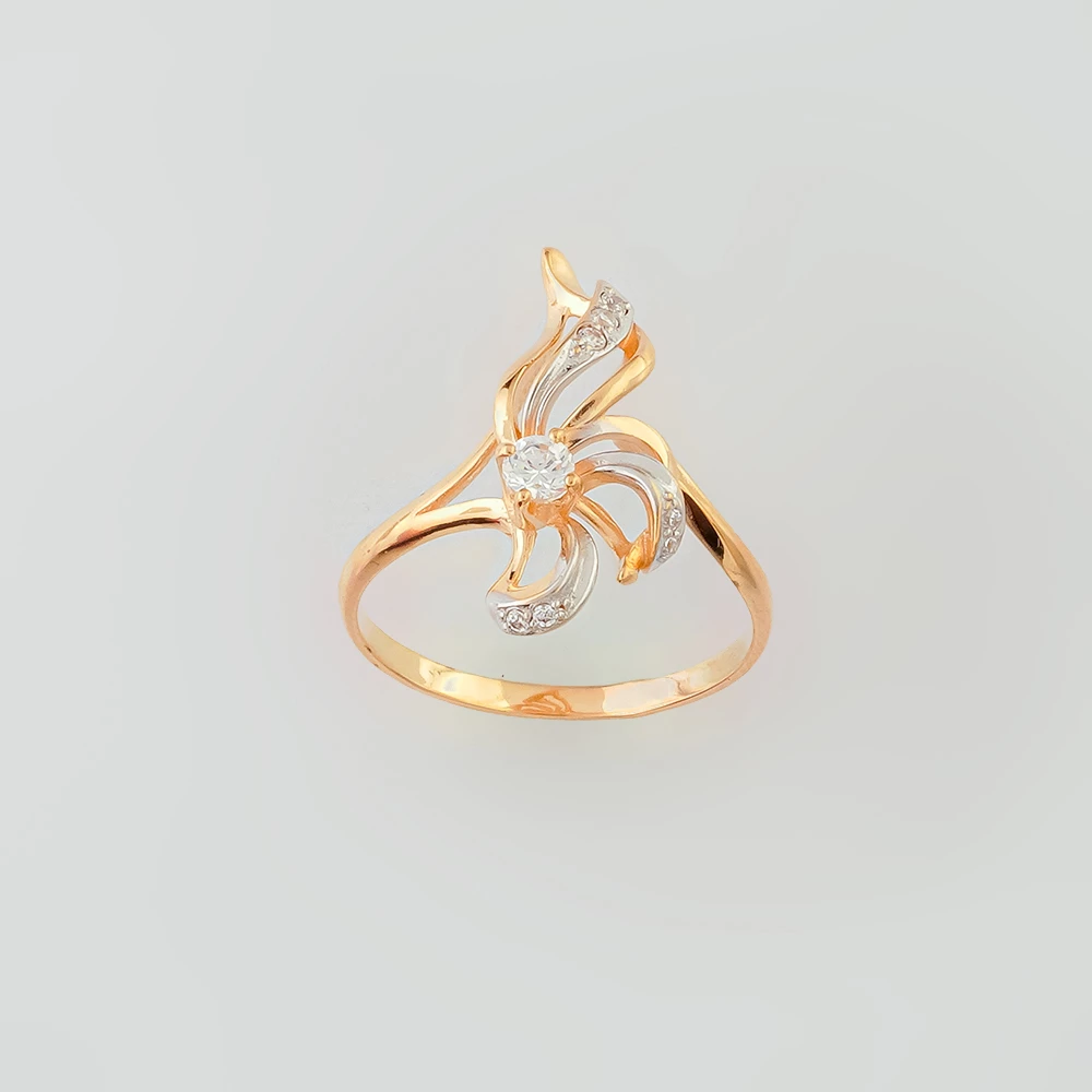 Кольцо с фианитом из красного золота 585 пробы