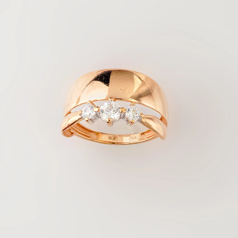 Кольцо с фианитом из красного золота 585 пробы