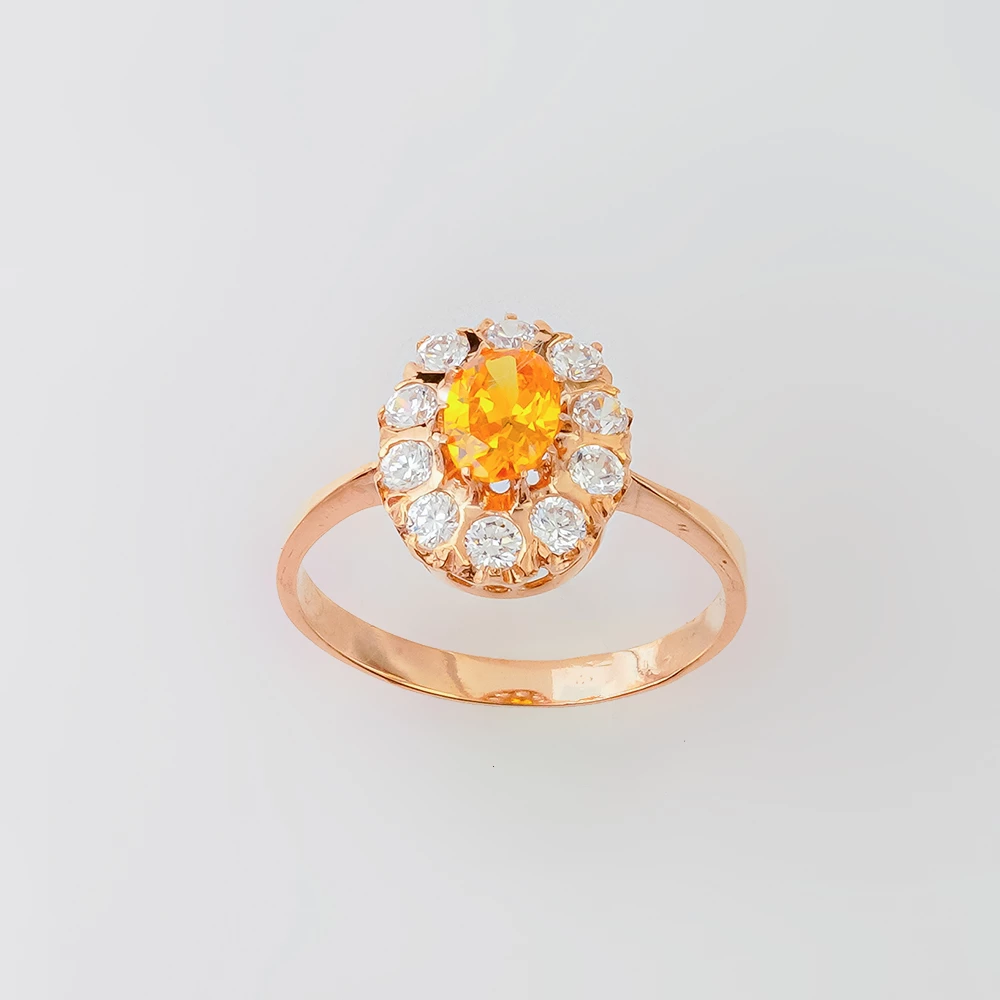 Кольцо с фианитом из красного золота 585 пробы