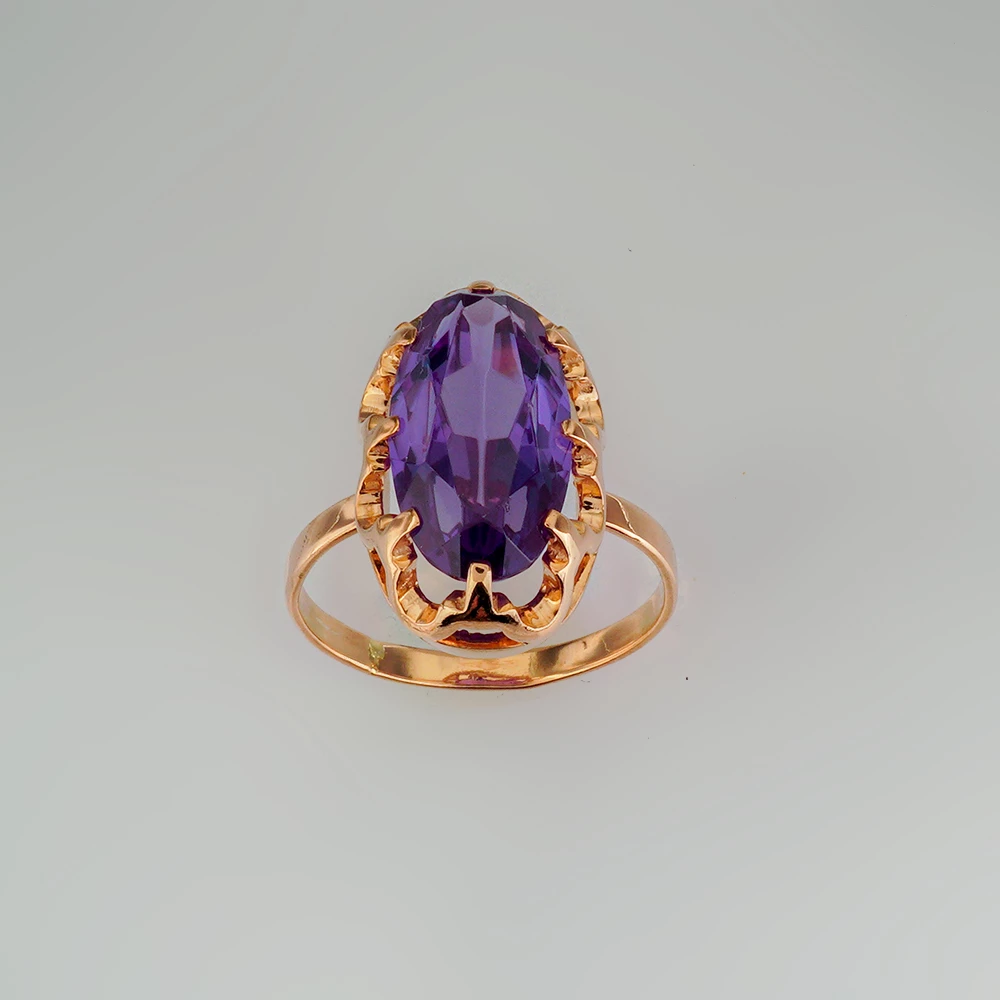 Кольцо с фианитом из красного золота 583 пробы