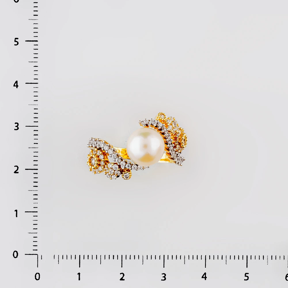 Кольцо с культивированным жемчугом из желтого золота 585 пробы