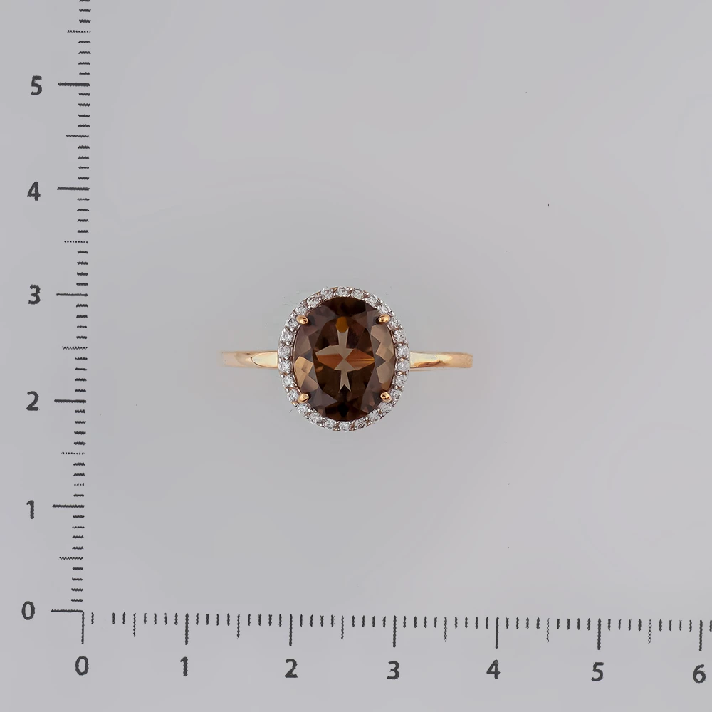 Кольцо с раух-топазом из красного золота 585 пробы