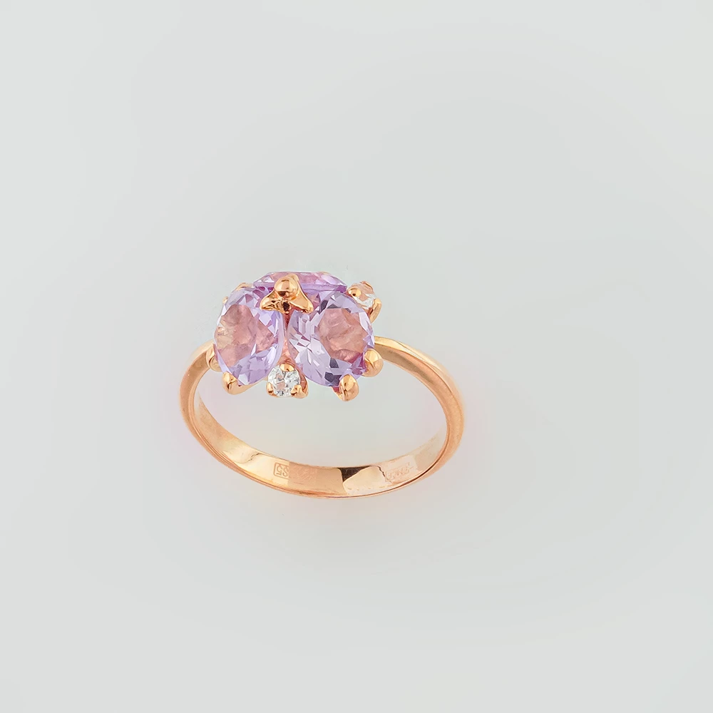 Кольцо с аметистом из красного золота 585 пробы