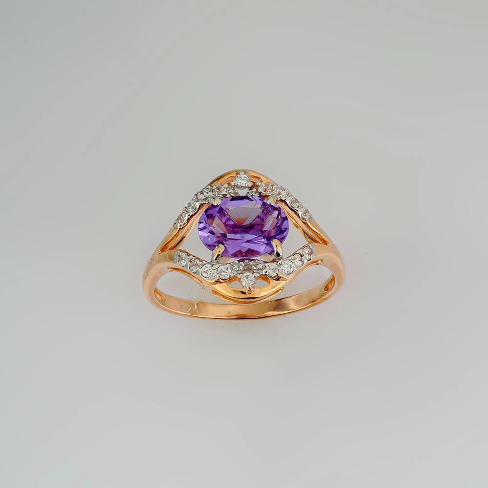 Кольцо с аметистом из красного золота 585 пробы