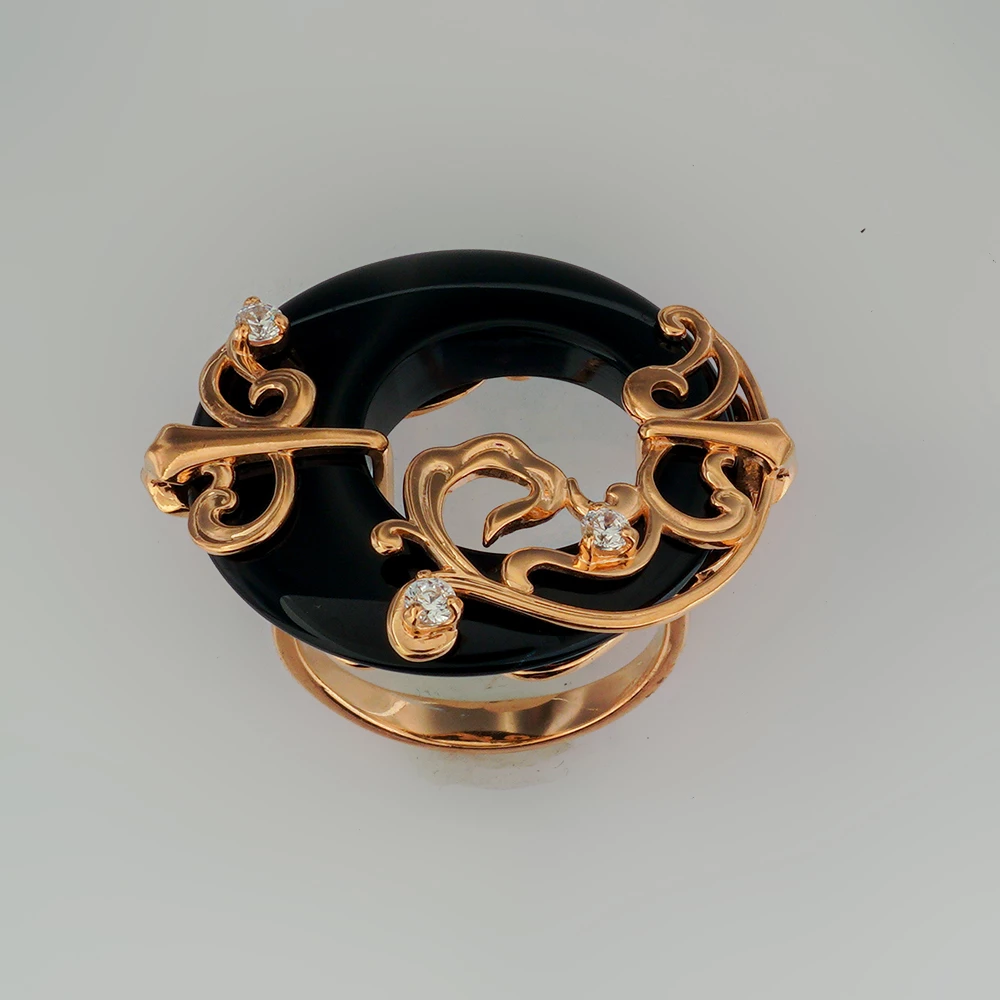 Кольцо с керамикой из красного золота 585 пробы