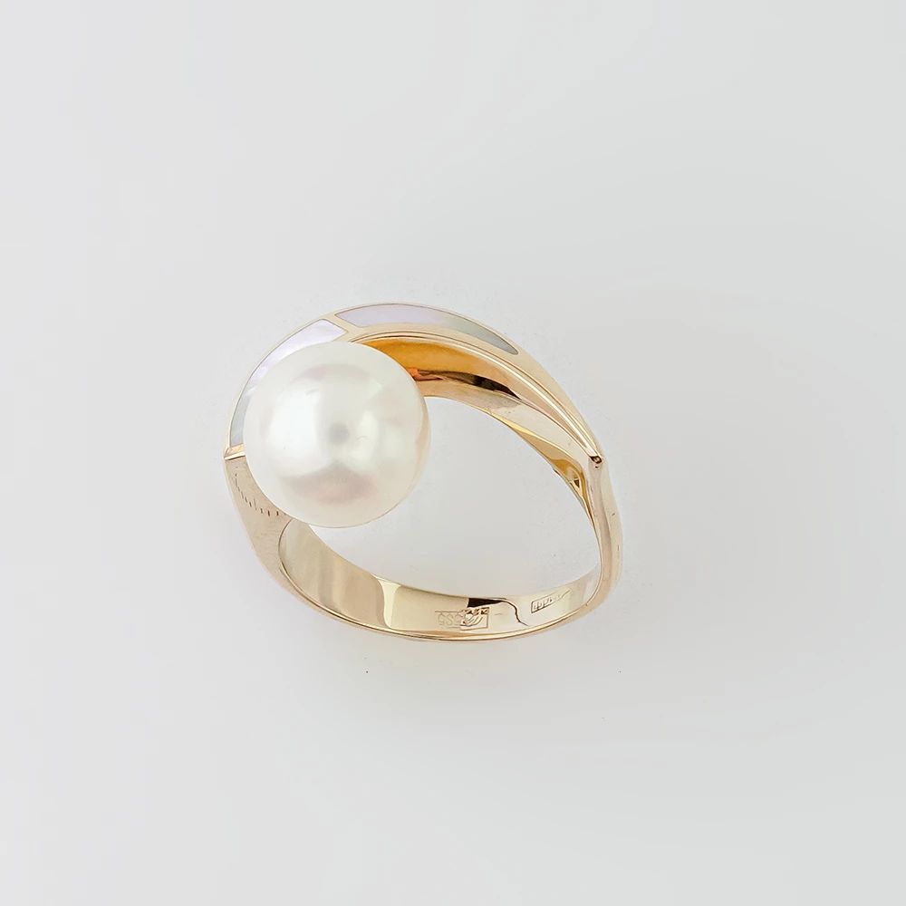 Кольцо с культивированным жемчугом из белого золота 585 пробы