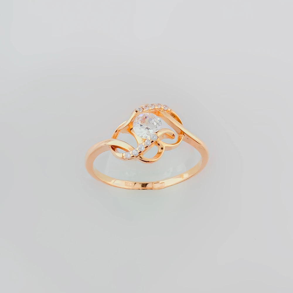 Кольцо с фианитом из красного золота 585 пробы