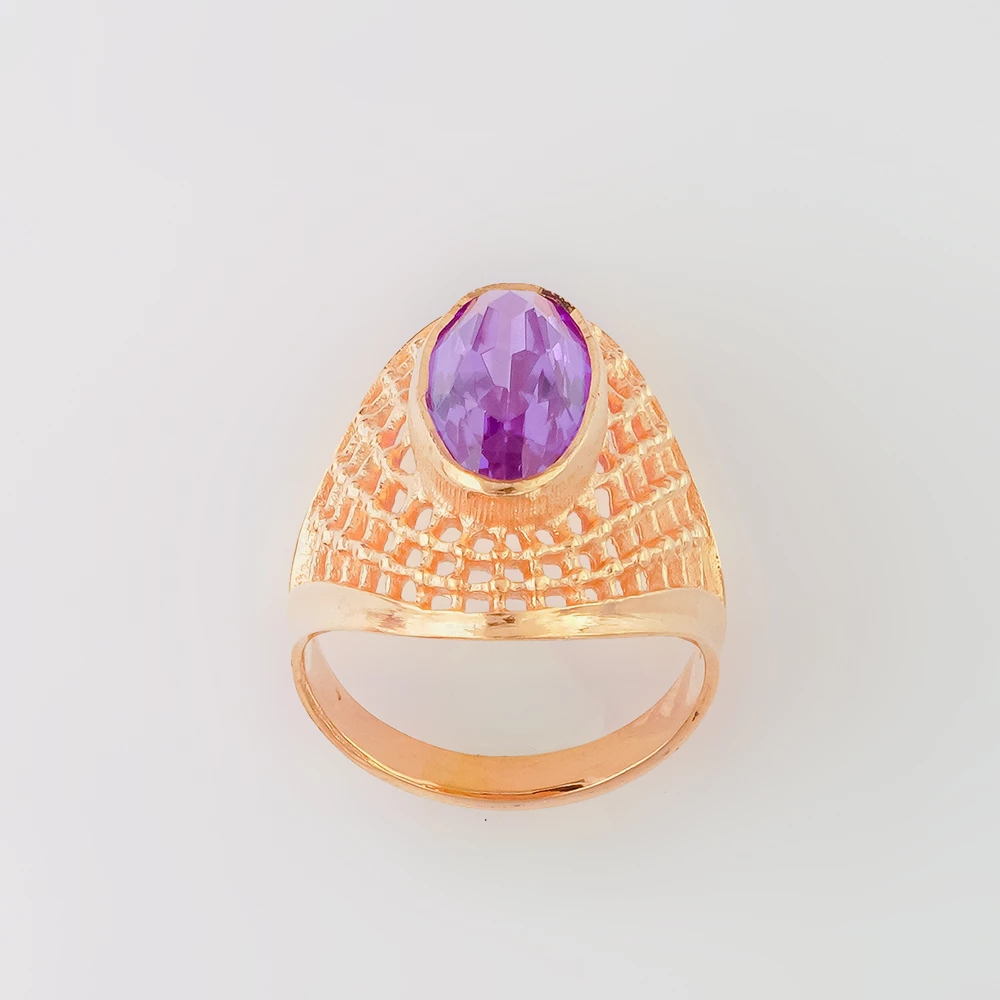 Кольцо с фианитом из красного золота 583 пробы