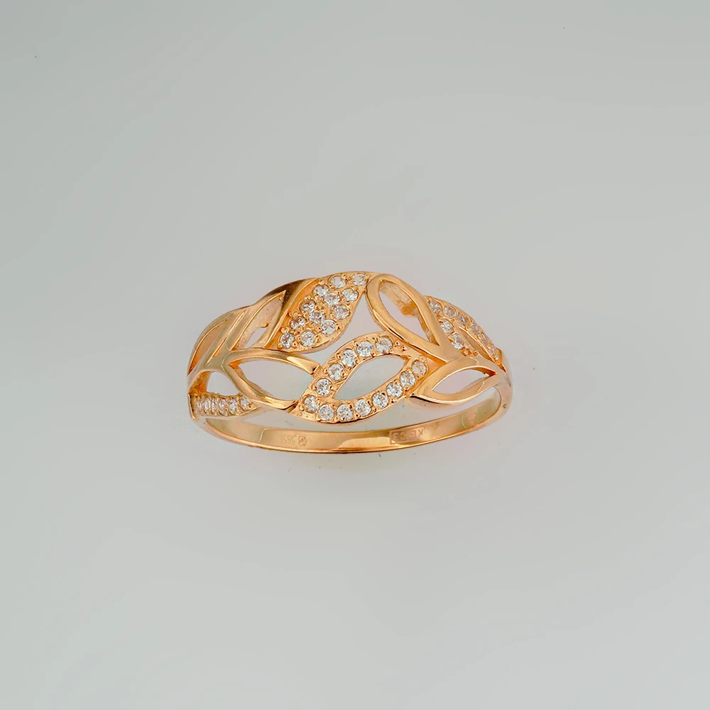 Кольцо с фианитом из красного золота 585 пробы