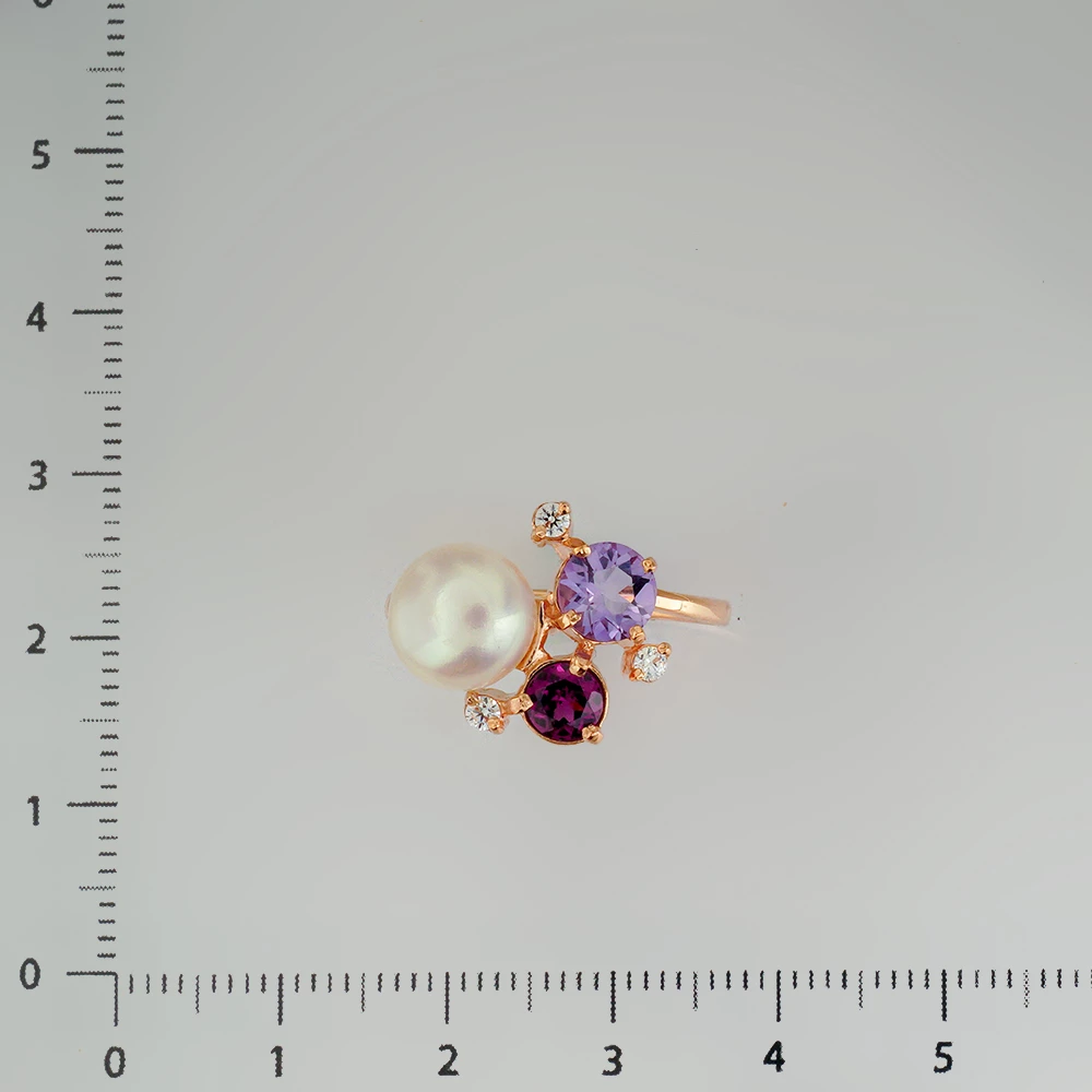 Кольцо с культивированным жемчугом из красного золота 585 пробы