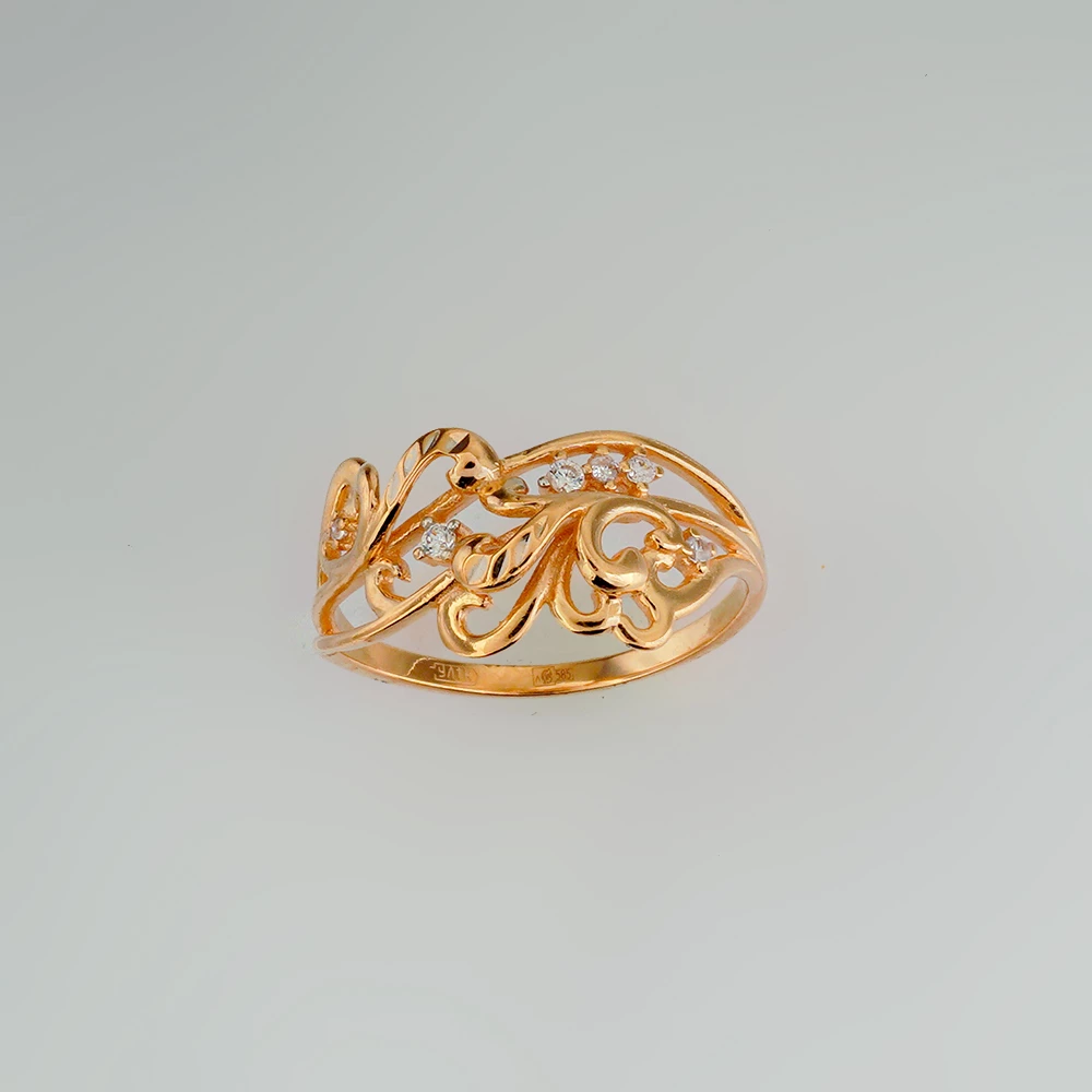 Кольцо с фианитом из красного золота 585 пробы